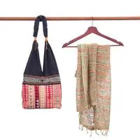 Curated gift set, 'Olive Sunset' - Curated Gift Set with Artisan Scarf and Hill Tribe Bag