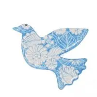 Ceramic brooch pin, 'Eden Dove' - Floral-Patterned Ceramic Dove Brooch Pin in Blue and White