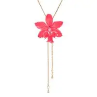Gold-plated natural orchid flower lariat necklace, 'Luxurious Pink' - Spring-Inspired 22k Gold-Plated Pink Orchid Lariat Necklace