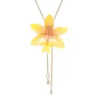 Gold-plated natural orchid flower lariat necklace, 'Luxurious Yellow' - Handmade Yellow Orchid Lariat Necklace with Golden Chain