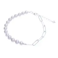 Cultured pearl beaded bracelet, 'Link to Elegance' - High-Polished Natural White Cultured Pearl Beaded Bracelet
