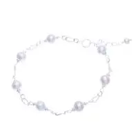 Cultured pearl station bracelet, 'Pearl Station' - White Cultured Pearl and Sterling Silver Station Bracelet