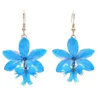 Gold-accented natural orchid flower dangle earrings, 'Luxurious Cerulean' - Natural Cerulean Orchid Dangle Earrings with Golden Hooks