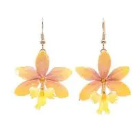 Gold-accented natural orchid flower dangle earrings, 'Luxurious Yellow' - Handcrafted Yellow Orchid Dangle Earrings with Golden Hooks