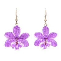 Gold-accented natural orchid flower dangle earrings, 'Luxurious Purple' - Thai Purple Bloom Dangle Earrings with 22k Gold-Plated Hooks