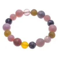 Multi-gemstone beaded stretch bracelet, 'Pinkish Harmony' - Quartz Labradorite Moonstone Agate Beaded Stretch Bracelet