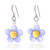 Handblown glass dangle earrings, 'Blue Blooming Grace' - Blue and Yellow Handblown Glass Floral Dangle Earrings thumbail