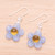 Handblown glass dangle earrings, 'Blue Blooming Grace' - Blue and Yellow Handblown Glass Floral Dangle Earrings (image 2c) thumbail