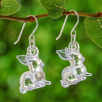 Handblown glass dangle earrings, 'Purple Bunny Bliss' - Rabbit-Themed Handblown Glass Dangle Earrings in Purple Hue