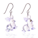 Handblown glass dangle earrings, 'Purple Bunny Bliss' - Rabbit-Themed Handblown Glass Dangle Earrings in Purple Hue