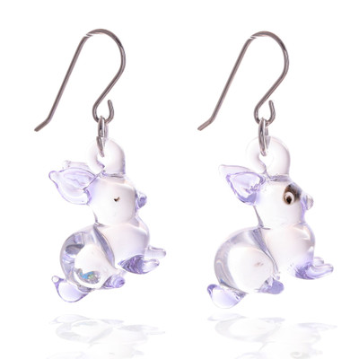 Handblown glass dangle earrings, 'Purple Bunny Bliss' - Rabbit-Themed Handblown Glass Dangle Earrings in Purple Hue