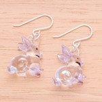Handblown glass dangle earrings, 'Purple Bunny Bliss' - Rabbit-Themed Handblown Glass Dangle Earrings in Purple Hue