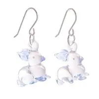Handblown glass dangle earrings, 'Blue Bunny Bliss' - Handblown Glass Dangle Earrings with Rabbit Motif in Blue