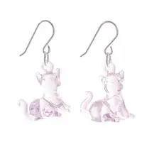 Handblown glass dangle earrings, 'Sweet Pink Kitty' - Handblown Glass Cat Dangle Earrings with Pink Pigments