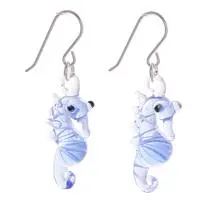 Handblown glass dangle earrings, 'Charming Blue Seahorse' - Handblown Glass Dangle Earrings with Blue Seahorse Design