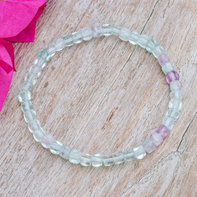 Fluorite beaded bracelet, 'Pure Serenity' - Faceted 20-Carat Natural Fluorite Beaded Stretch Bracelet