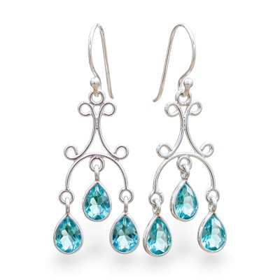 Green quartz chandelier earrings, 'Aqua Angel' - Natural Pear Green Quartz Chandelier Earrings with 2 Carats