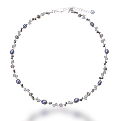 Cultured pearl and glass beaded necklace, 'Enigmatic Berries' - Thai-Made Cultured Pearl and Glass Beaded Necklace in Grey