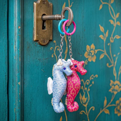 Handmade keychains, 'Seahorse Spark' (set of 2) - Ocean Life-Inspired 2-Piece Handmade Seahorse Keychain Set