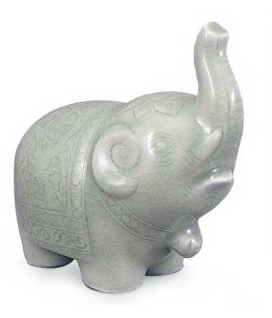 Celadon ceramic statuette, 'Parading Elephant' - Celadon Ceramic Statuette