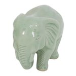 Celadon ceramic figurine, 'Elephant Power & Tranquility' - Handcrafted Celadon Ceramic Sculpture