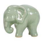Celadon ceramic figurine, 'Elephant Power & Tranquility' - Handcrafted Celadon Ceramic Sculpture