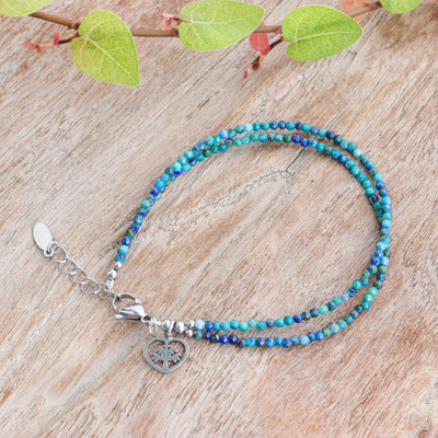 Azure-malachite charm strand bracelet, 'Heavenly Roots' - Natural Azure-Malachite Two-Strand Tree of Life Bracelet