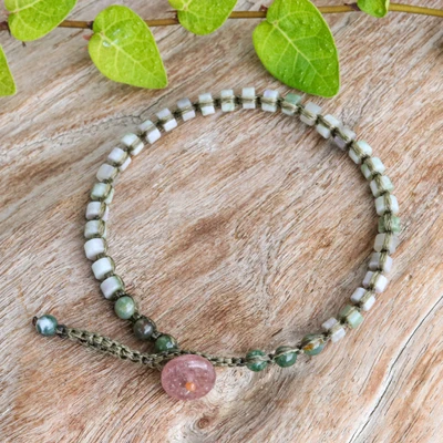 Multi-gemstone beaded wristband bracelet, 'Jewels of Mist' - Multi-Gemstone Beaded Wristband Bracelet with Agate Clasp