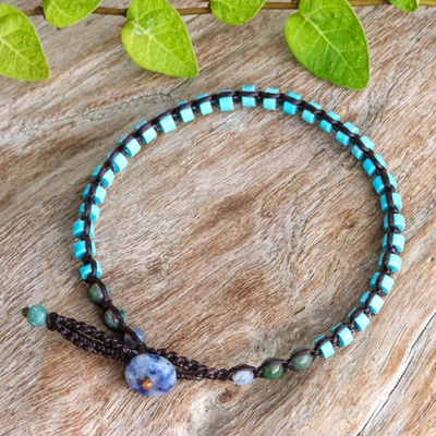 Multi-gemstone beaded wristband bracelet, 'Jewels on the Sky' - Artisan-Made Multi-Gemstone Wristband Bracelet in Blue Hues