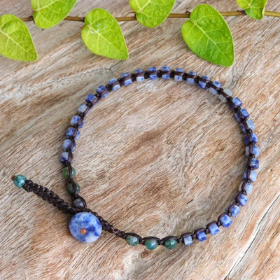 Sodalite and agate beaded wristband bracelet, 'Jewels of Midnight' - Bohemian Sodalite and Agate Wristband Bracelet Made by Hand