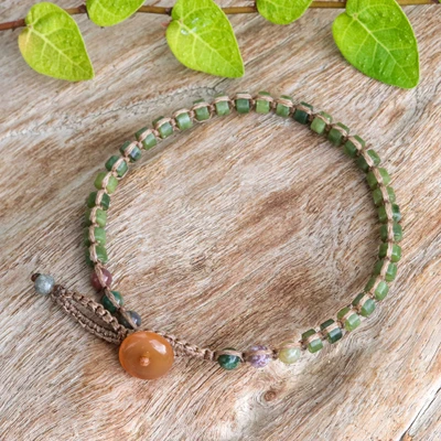Multi-gemstone beaded wristband bracelet, 'Jewels of Nature' - Sylvan-Themed Green and Brown Multi-Gemstone Beaded Bracelet
