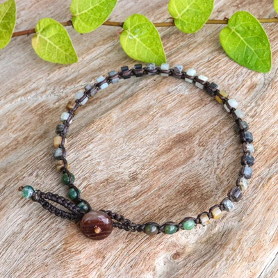 Jasper and agate beaded wristband bracelet, 'Jewels of Earth' - Unisex Handmade Jasper and Agate Beaded Wristband Bracelet