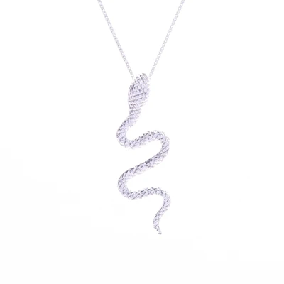 Sterling silver pendant necklace, 'Serpentine Spark' - 925 Sterling Silver Necklace with Cubic Zirconia Eyed Snake