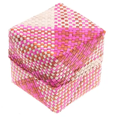 Natural fiber basket, 'Convenient Cube' - Natural Fiber Basket Decorative Jewelry and Trinket Box