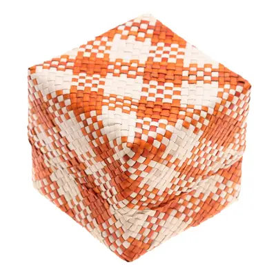 Natural fiber basket, 'Handy Cube' - Handcrafted Natural Fiber Lidded Basket Jewelry Keepsake Box