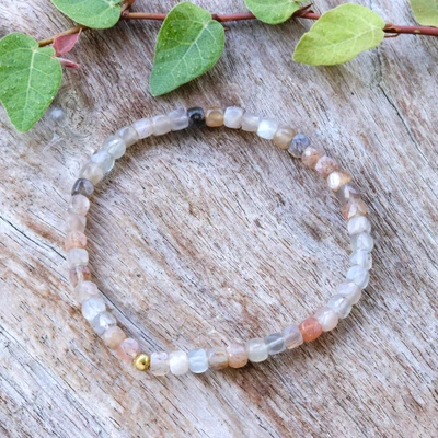Moonstone beaded stretch bracelet, 'Lunar Colors of Chiang Mai' - Boho-Aesthetic Natural Moonstone and Beaded Stretch Bracelet