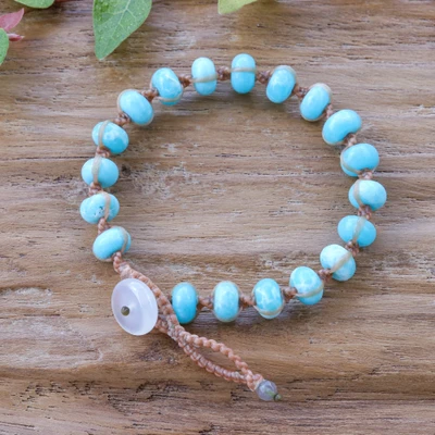 Larimar and quartz beaded bracelet, 'Coastal Waters' - Boho Coastal Beaded Bracelet with Larimar and Quartz Beads
