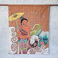 Cotton batik wall hanging, 'Grace and Power'