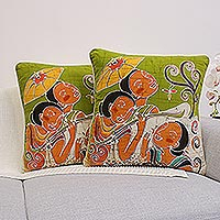Cotton cushion covers, 'Lanna Ladies' Charm' (pair) - Artisan Crafted Cotton Cushion Covers (Pair)