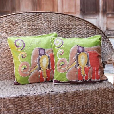 Cotton cushion covers, Elephants Reminiscences (pair)