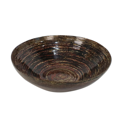 Brown NOVICA Bamboo Hand Carved Centerpiece Bowl Optical Illusion' 
