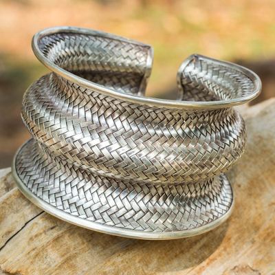 Silver cuff bracelet, 'Snake Skin' - 950 silver cuff bracelet