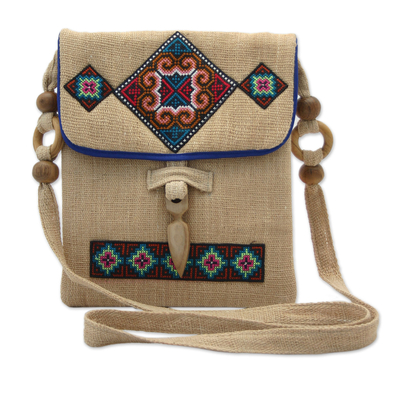 Unique Thai Hill Tribe Hemp Embroidered Handbag - Miracle Earth | NOVICA