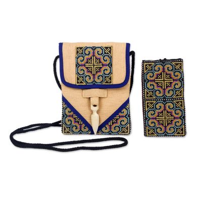 Hemp purse and phone pouch, 'Ultimate Blue' - Hill Tribe Cotton and Hemp Purse and Phone Pouch