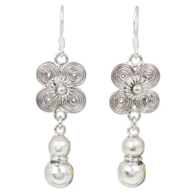Sterling silver floral earrings, 'Siamese Beauty' - Sterling Silver Hill Tribe Earrings