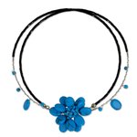 Beaded choker, 'Delicate in Blue' - Unique Floral Turquoise Colored Choker