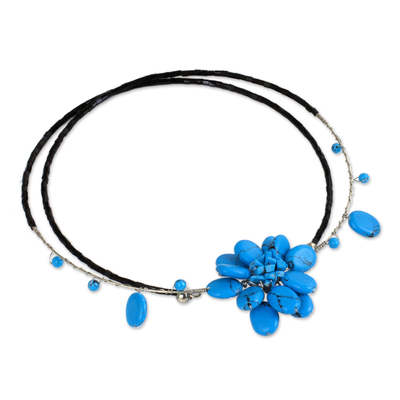 Beaded choker, 'Delicate in Blue' - Unique Floral Turquoise Colored Choker