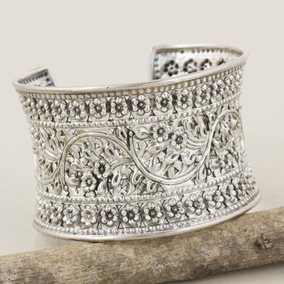 Sterling silver cuff bracelet, 'Moon Forest' - Sterling silver cuff bracelet