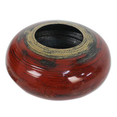 Lacquered bamboo pot, 'Mercury' - Lacquered bamboo pot