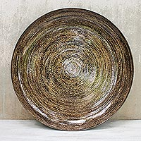 Lacquered bamboo plate, 'The Earth Pulsates' - Lacquered bamboo plate